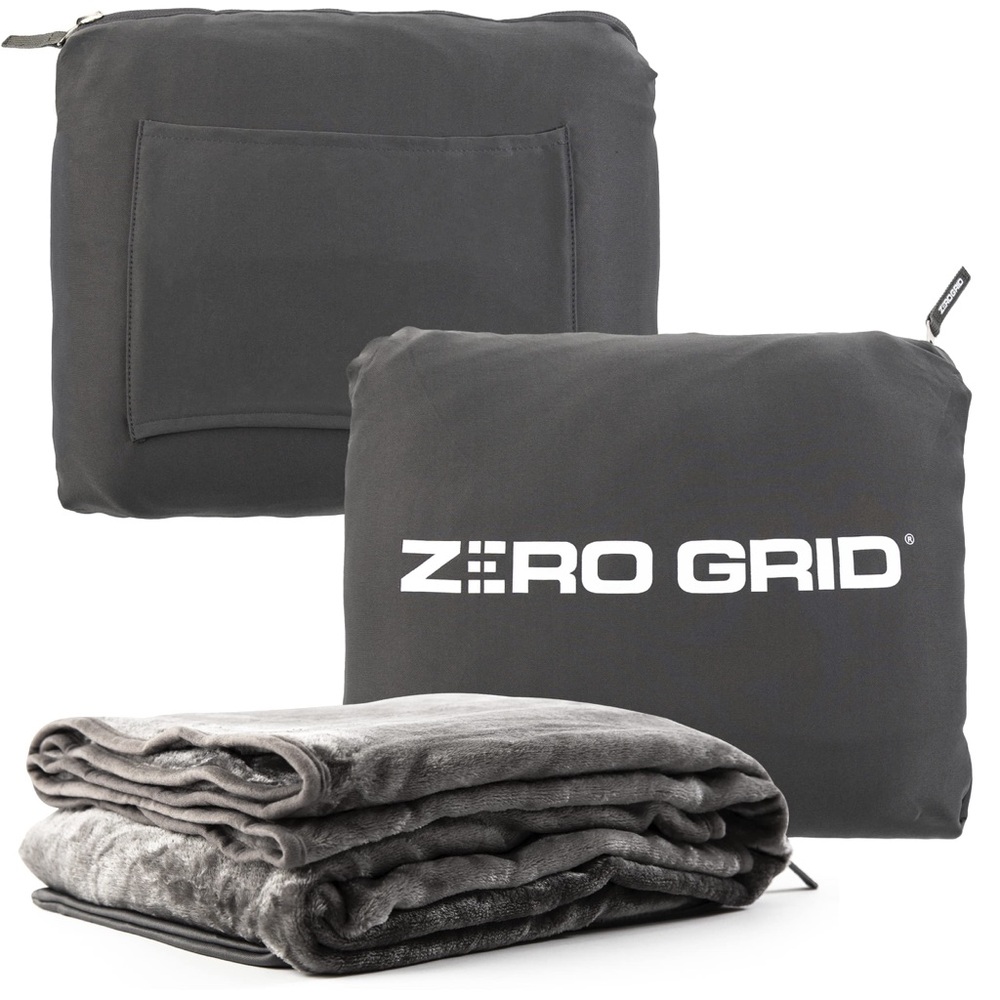 Zero Grid Lightweight Travel Blanket Foot Pocket Neck Snaps Gray